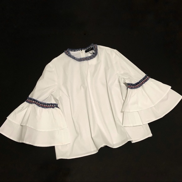 NWT Few Moda Fluted Ruffle Bell Sleeve Top - Picture 2 of 8